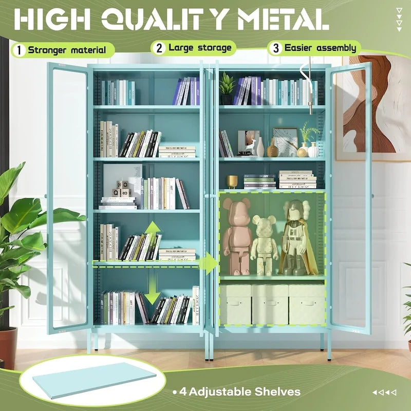Vitrine vitrée de 67 pouces de haut avec portes en verre et 4 étagères réglables