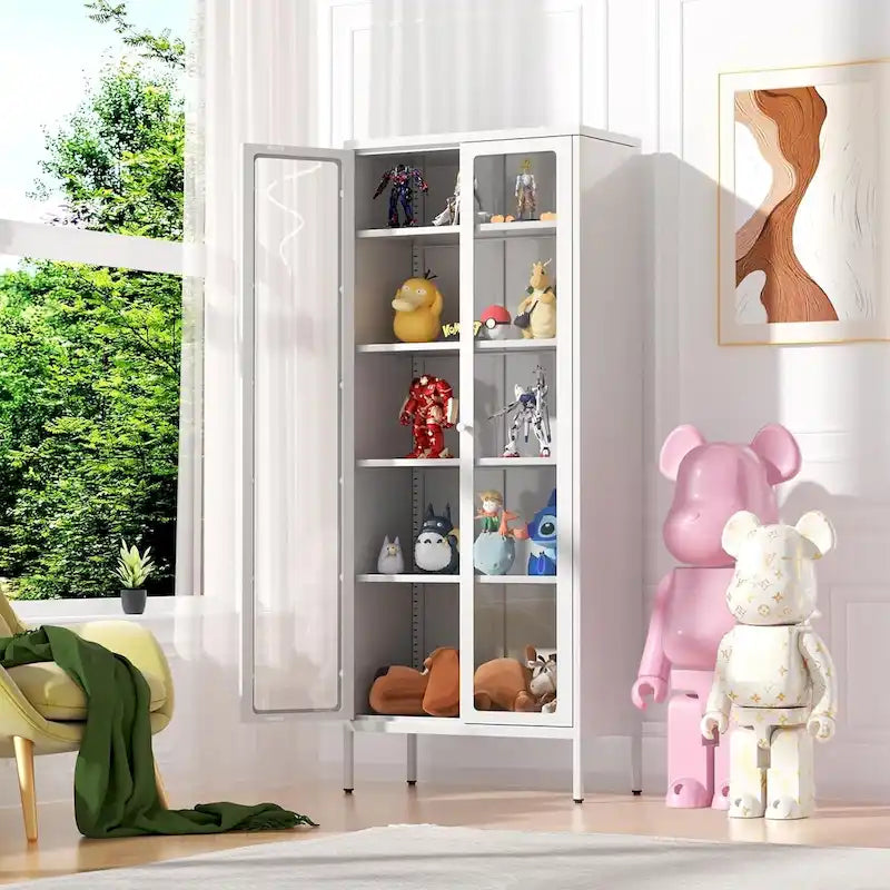 Vitrine vitrée de 67 pouces de haut avec portes en verre et 4 étagères réglables