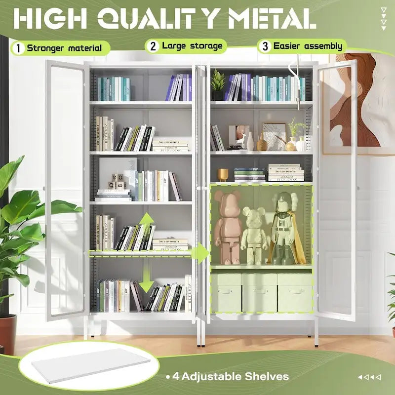 Vitrine vitrée de 67 pouces de haut avec portes en verre et 4 étagères réglables