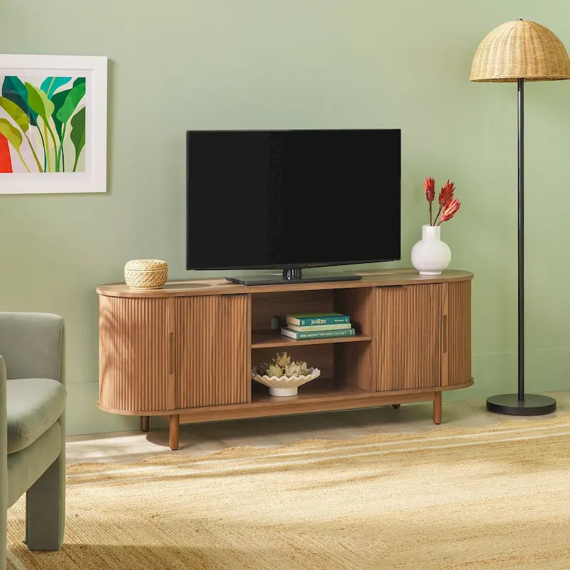 Meuble TV moderne Middlebrook à cannelures de 60 pouces et bords arrondis