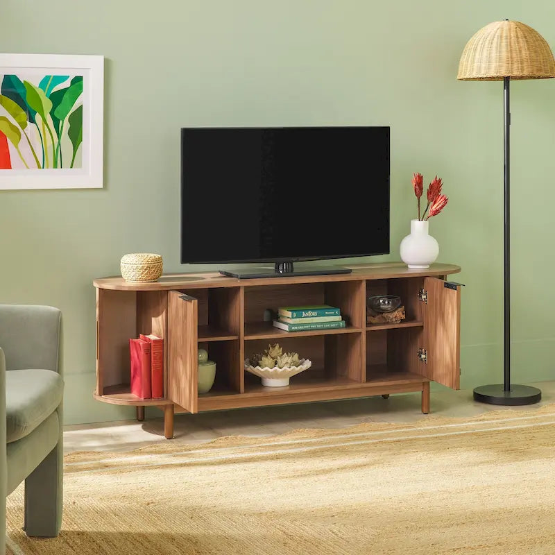 Meuble TV moderne Middlebrook à cannelures de 60 pouces et bords arrondis