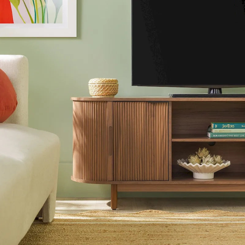 Meuble TV moderne Middlebrook à cannelures de 60 pouces et bords arrondis