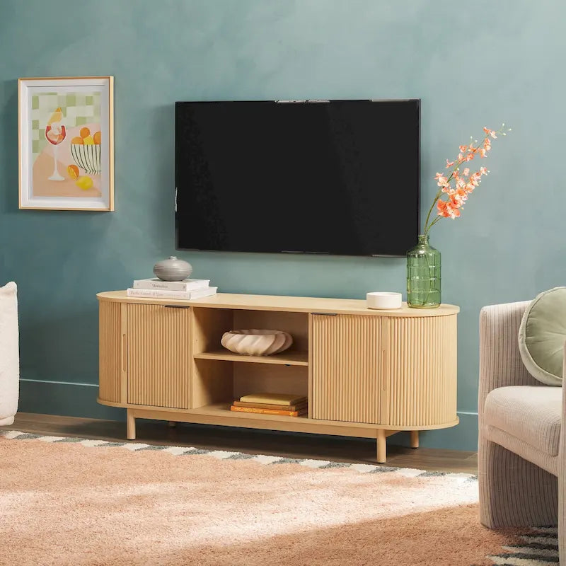 Meuble TV moderne Middlebrook à cannelures de 60 pouces et bords arrondis