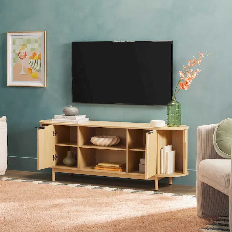 Meuble TV moderne Middlebrook à cannelures de 60 pouces et bords arrondis