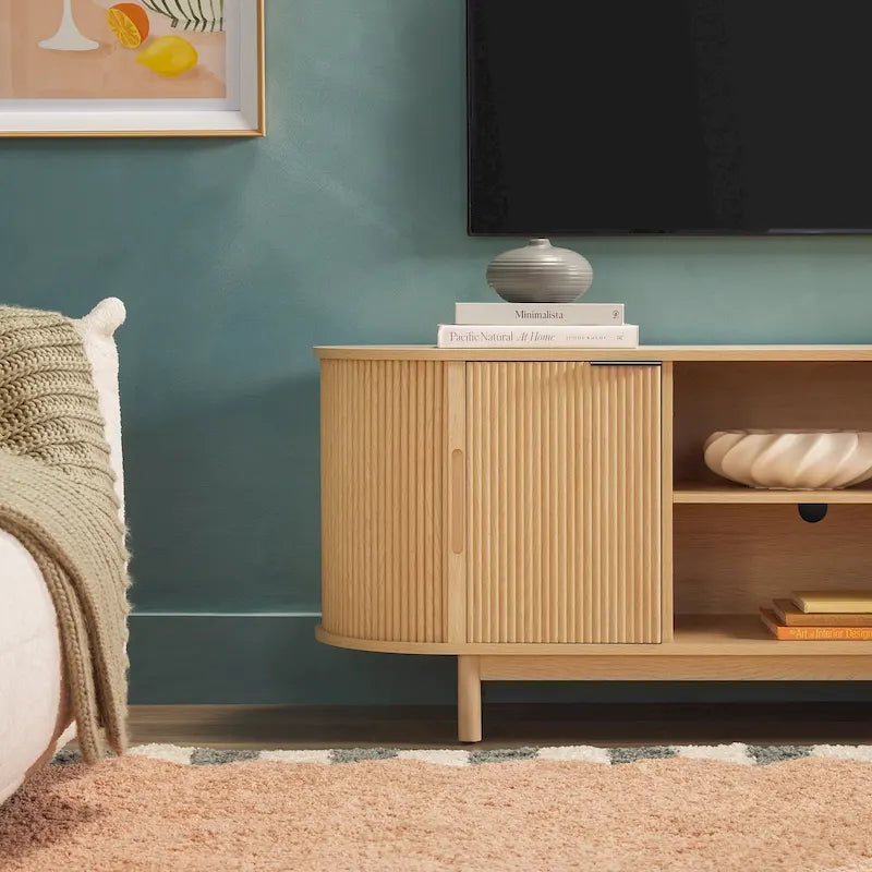 Meuble TV moderne Middlebrook à cannelures de 60 pouces et bords arrondis