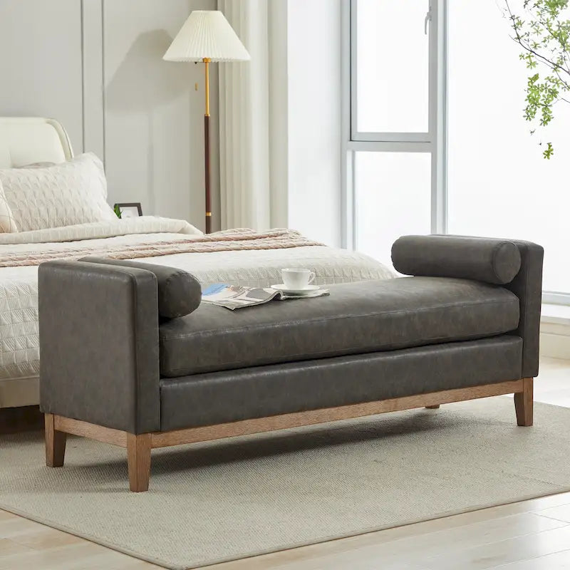 Banc de chambre avec coussins et pieds en bois massif pour salon et entrée