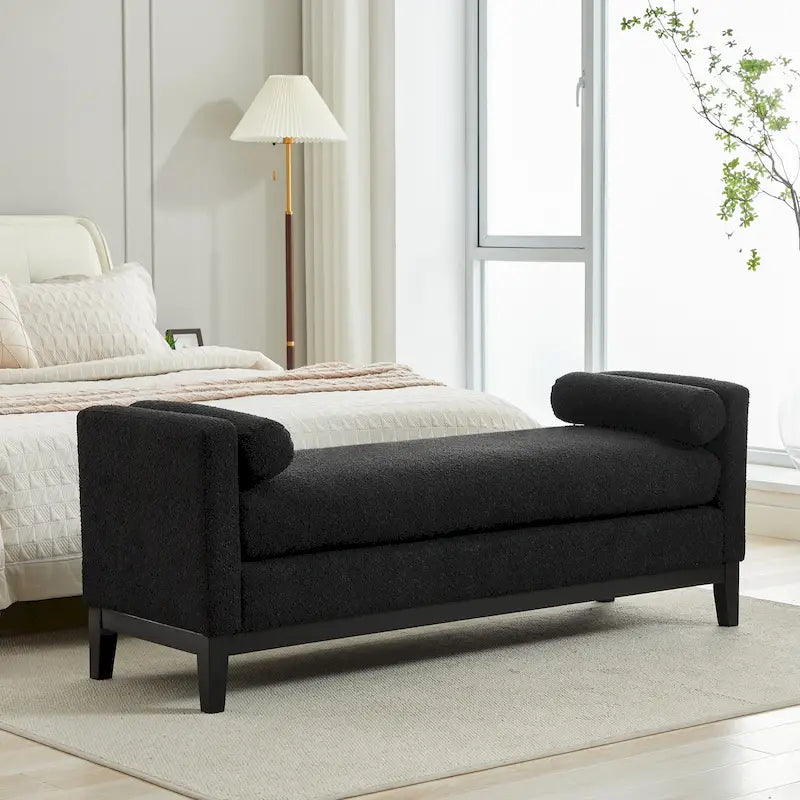 Banc de chambre avec coussins et pieds en bois massif pour salon et entrée