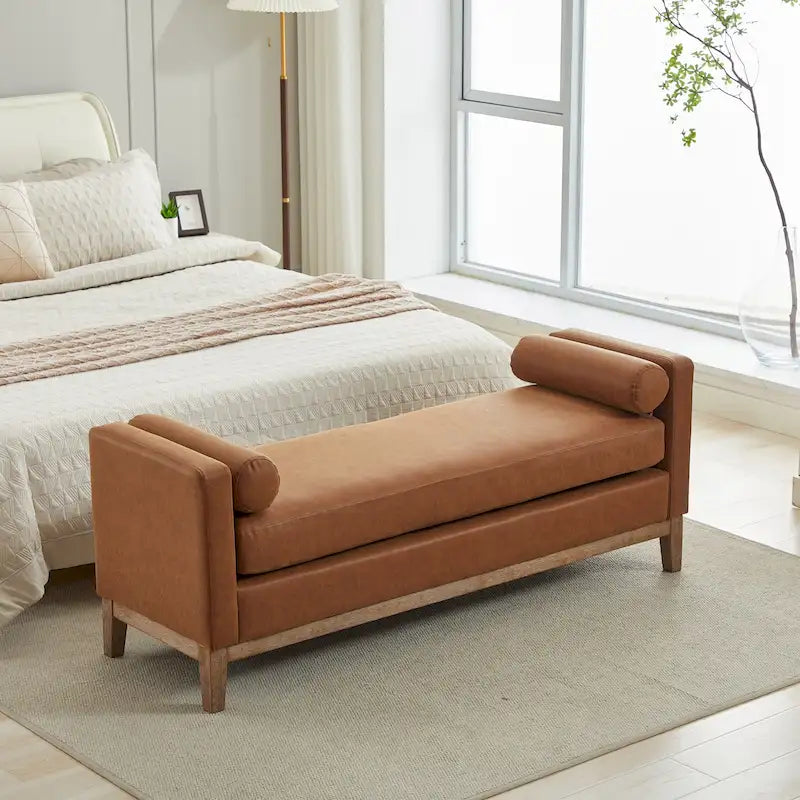 Banc de chambre avec coussins et pieds en bois massif pour salon et entrée