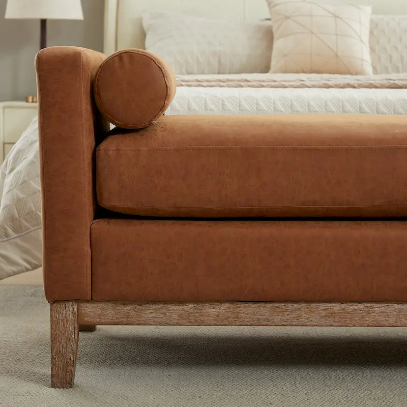 Banc de chambre avec coussins et pieds en bois massif pour salon et entrée