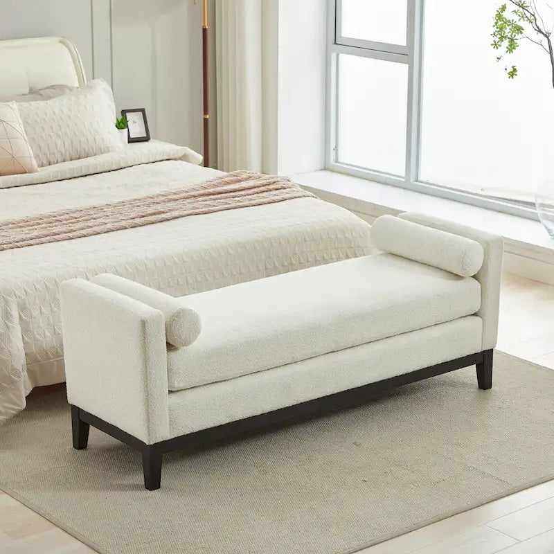 Banc de chambre avec coussins et pieds en bois massif pour salon et entrée
