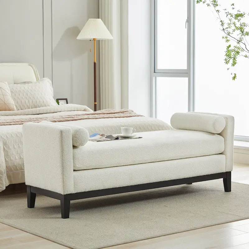 Banc de chambre avec coussins et pieds en bois massif pour salon et entrée
