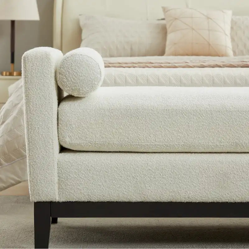Banc de chambre avec coussins et pieds en bois massif pour salon et entrée