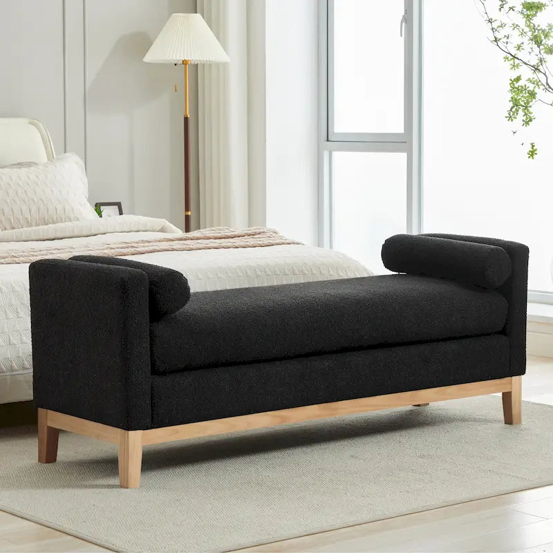 Banc de chambre avec coussins et pieds en bois massif pour salon et entrée