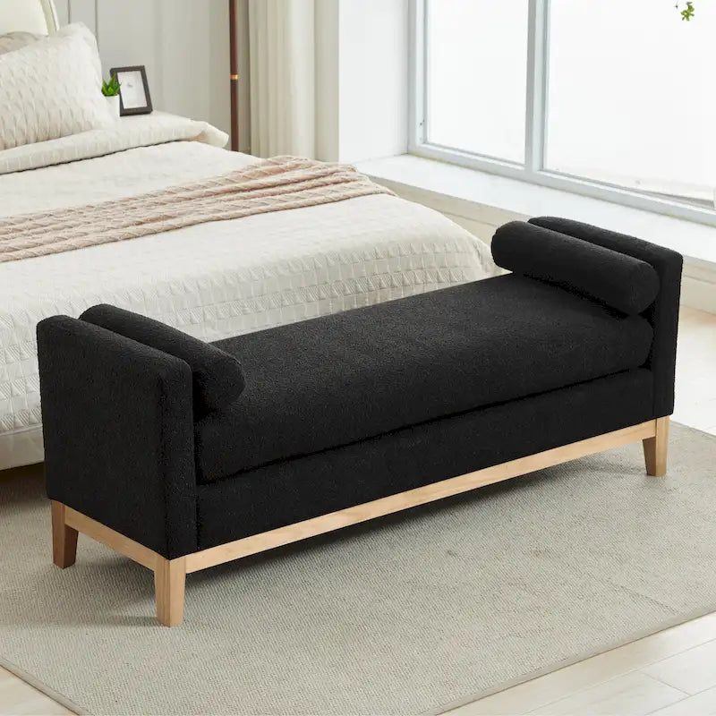 Banc de chambre avec coussins et pieds en bois massif pour salon et entrée