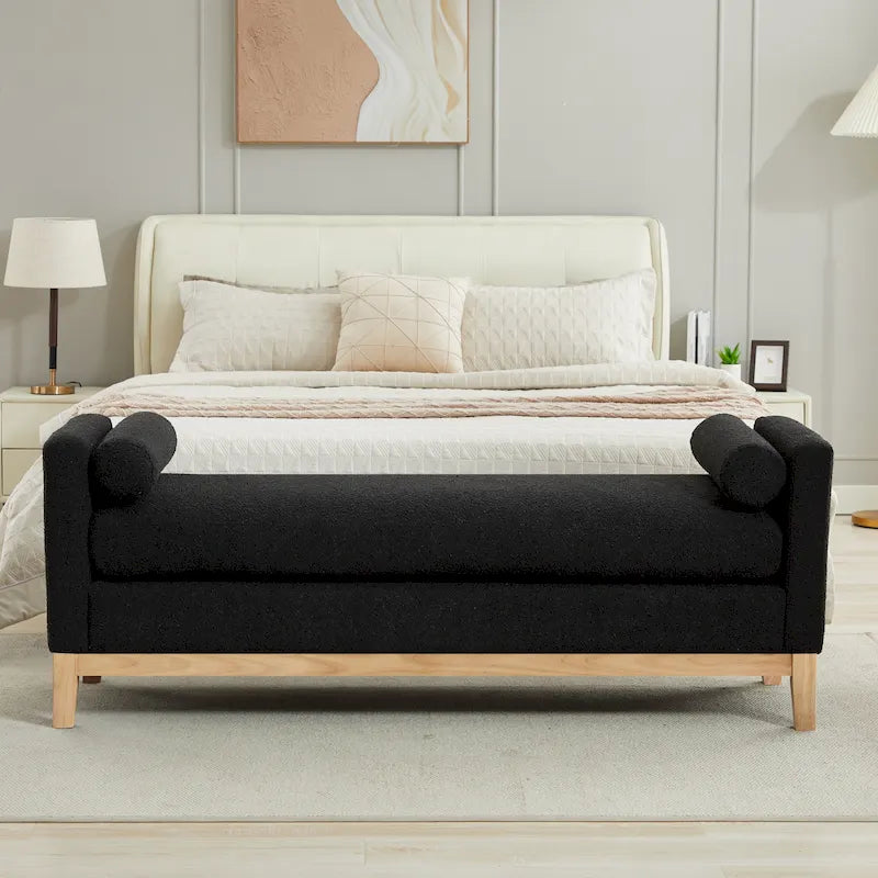 Banc de chambre avec coussins et pieds en bois massif pour salon et entrée