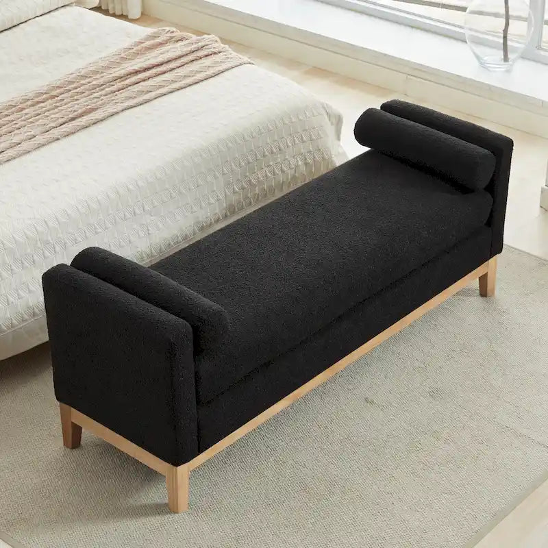 Banc de chambre avec coussins et pieds en bois massif pour salon et entrée