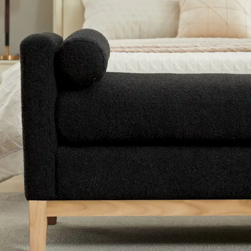 Banc de chambre avec coussins et pieds en bois massif pour salon et entrée