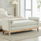 Banc de chambre avec coussins et pieds en bois massif pour salon et entrée