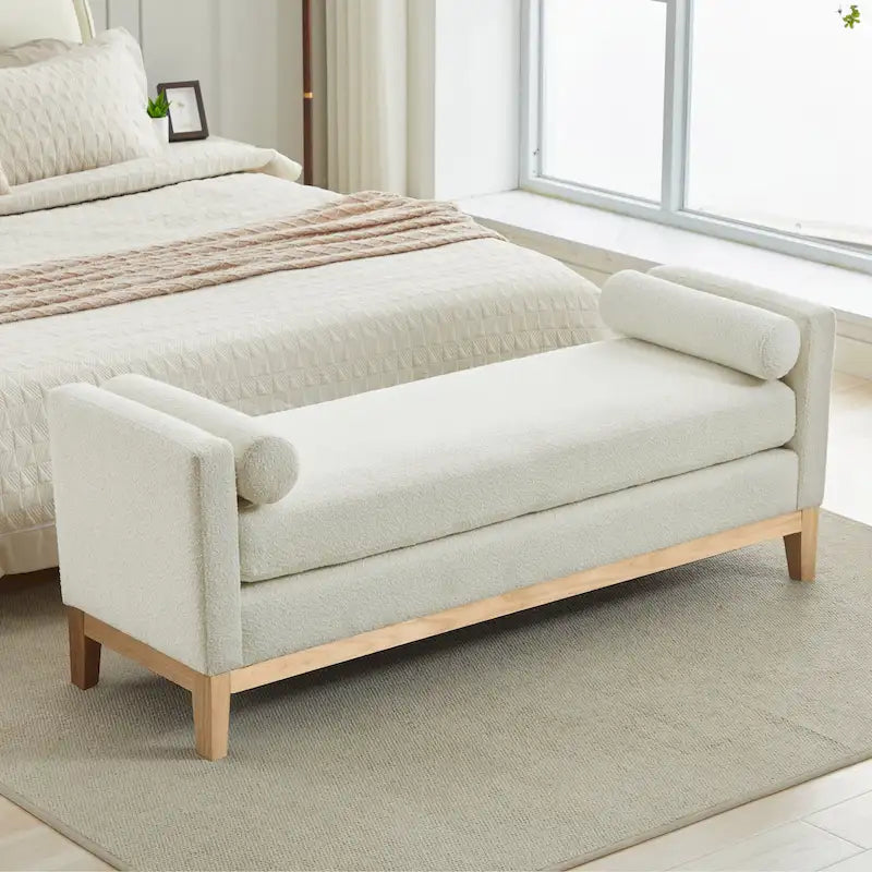 Banc de chambre avec coussins et pieds en bois massif pour salon et entrée