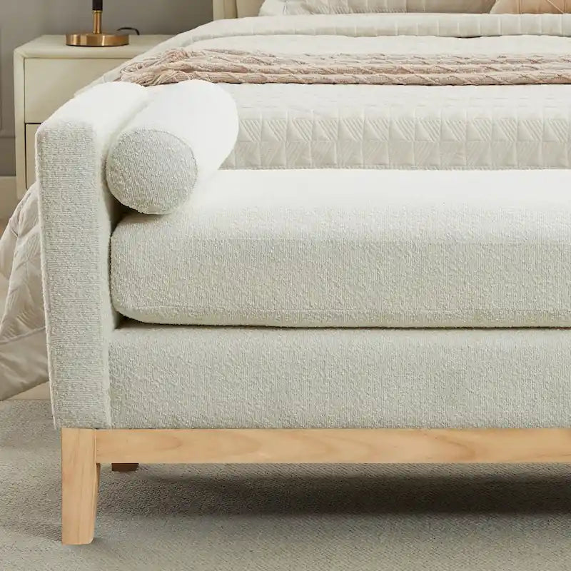 Banc de chambre avec coussins et pieds en bois massif pour salon et entrée