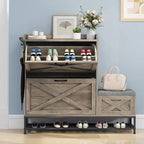 Meuble à chaussures Moasis Farmhouse avec 2 tiroirs rabattables pour 16 paires, rangement pour chaussures d'entrée avec banc à chaussures
