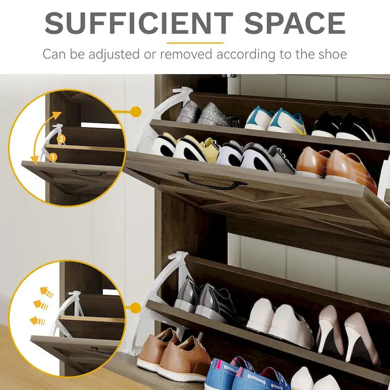 Meuble à chaussures Moasis Farmhouse avec 2 tiroirs rabattables pour 16 paires, rangement pour chaussures d'entrée avec banc à chaussures