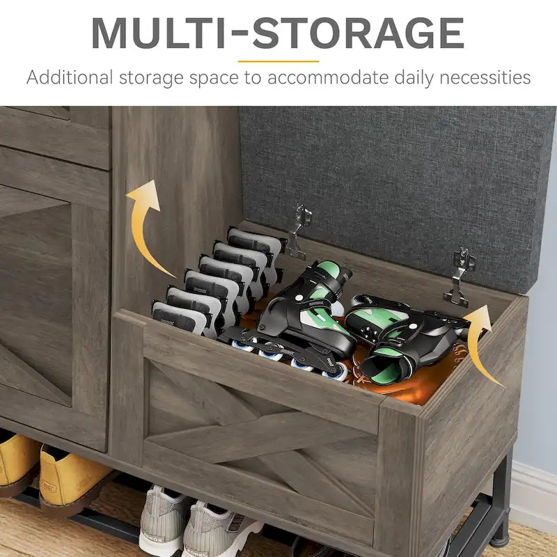 Meuble à chaussures Moasis Farmhouse avec 2 tiroirs rabattables pour 16 paires, rangement pour chaussures d'entrée avec banc à chaussures