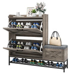 Meuble à chaussures Moasis Farmhouse avec 2 tiroirs rabattables pour 16 paires, rangement pour chaussures d'entrée avec banc à chaussures