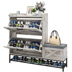 Meuble à chaussures Moasis Farmhouse avec 2 tiroirs rabattables pour 16 paires, rangement pour chaussures d'entrée avec banc à chaussures
