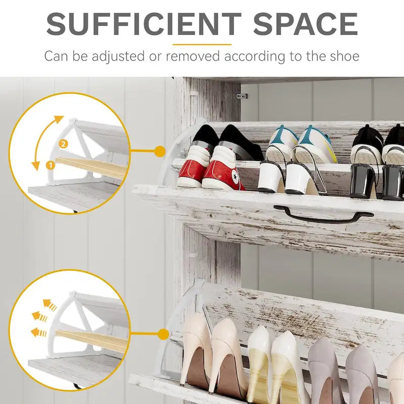 Meuble à chaussures Moasis Farmhouse avec 2 tiroirs rabattables pour 16 paires, rangement pour chaussures d'entrée avec banc à chaussures