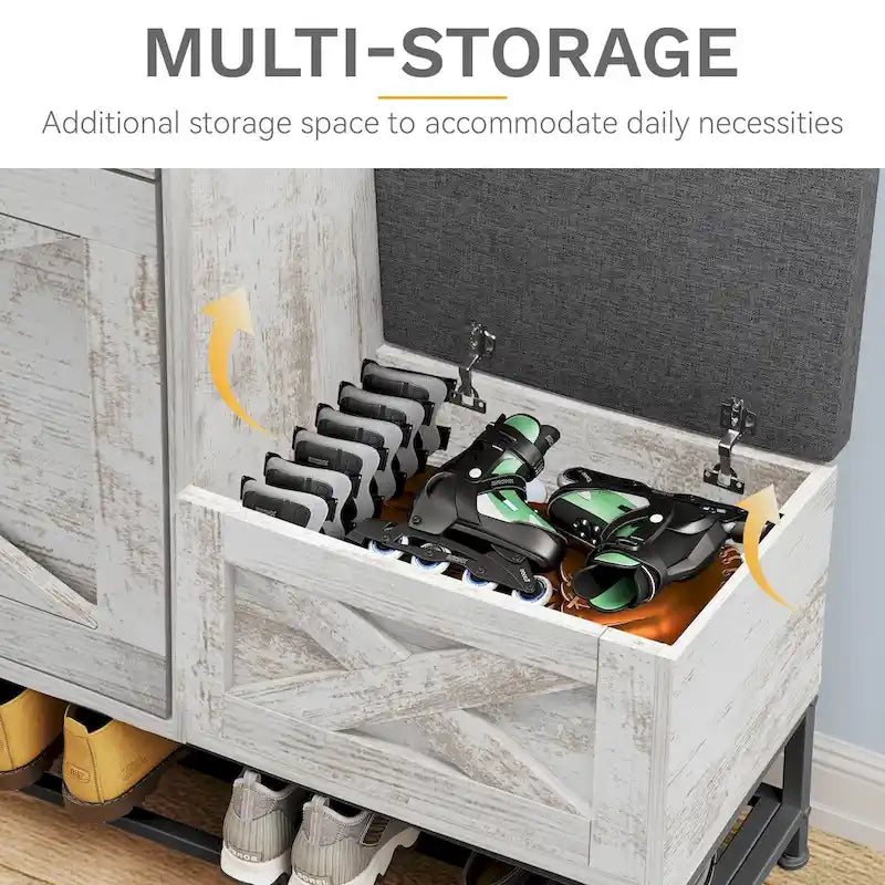 Meuble à chaussures Moasis Farmhouse avec 2 tiroirs rabattables pour 16 paires, rangement pour chaussures d'entrée avec banc à chaussures