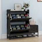 Meuble à chaussures Moasis Farmhouse avec 2 tiroirs rabattables pour 16 paires, rangement pour chaussures d'entrée avec banc à chaussures