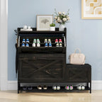 Meuble à chaussures Moasis Farmhouse avec 2 tiroirs rabattables pour 16 paires, rangement pour chaussures d'entrée avec banc à chaussures