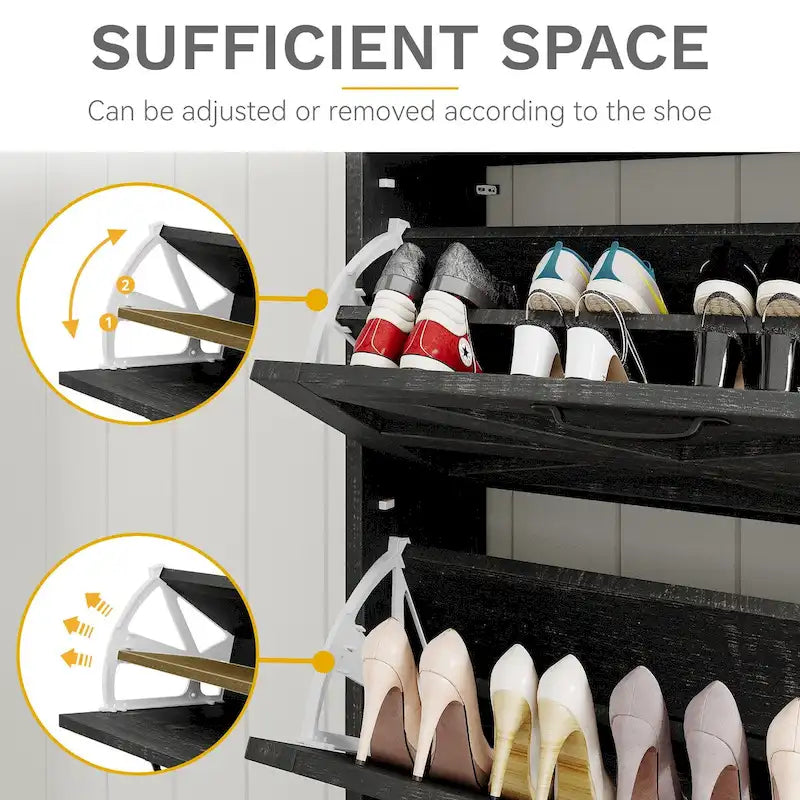 Meuble à chaussures Moasis Farmhouse avec 2 tiroirs rabattables pour 16 paires, rangement pour chaussures d'entrée avec banc à chaussures