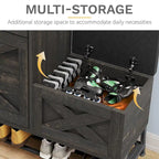 Meuble à chaussures Moasis Farmhouse avec 2 tiroirs rabattables pour 16 paires, rangement pour chaussures d'entrée avec banc à chaussures