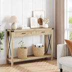 Table console bohème avec tiroirs en rotin pour entrée