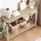 Table console bohème avec tiroirs en rotin pour entrée