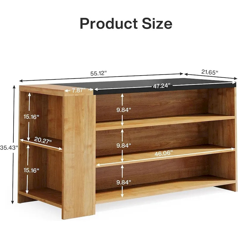 Îlot de cuisine de style campagnard de 55 pouces avec rangement pour cuisine et salle à manger