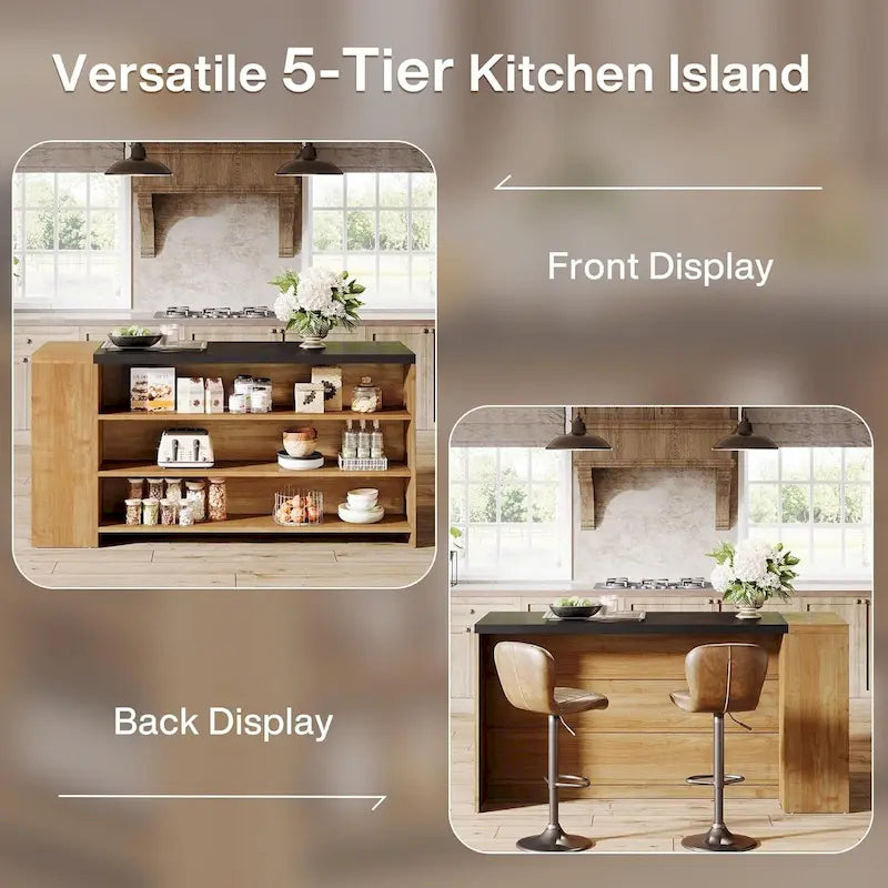 Îlot de cuisine de style campagnard de 55 pouces avec rangement pour cuisine et salle à manger