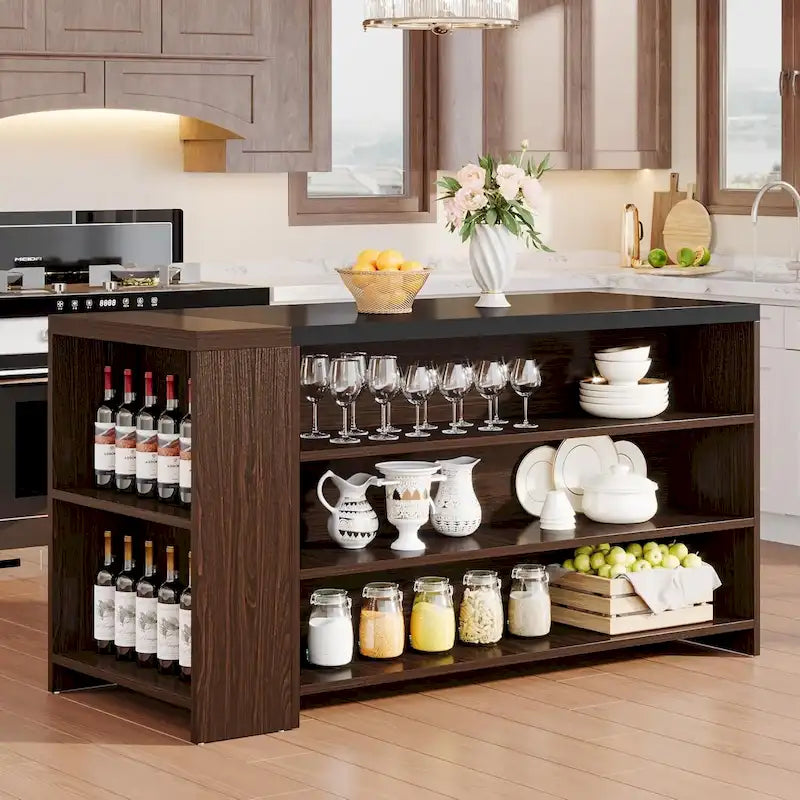 Îlot de cuisine de style campagnard de 55 pouces avec rangement pour cuisine et salle à manger
