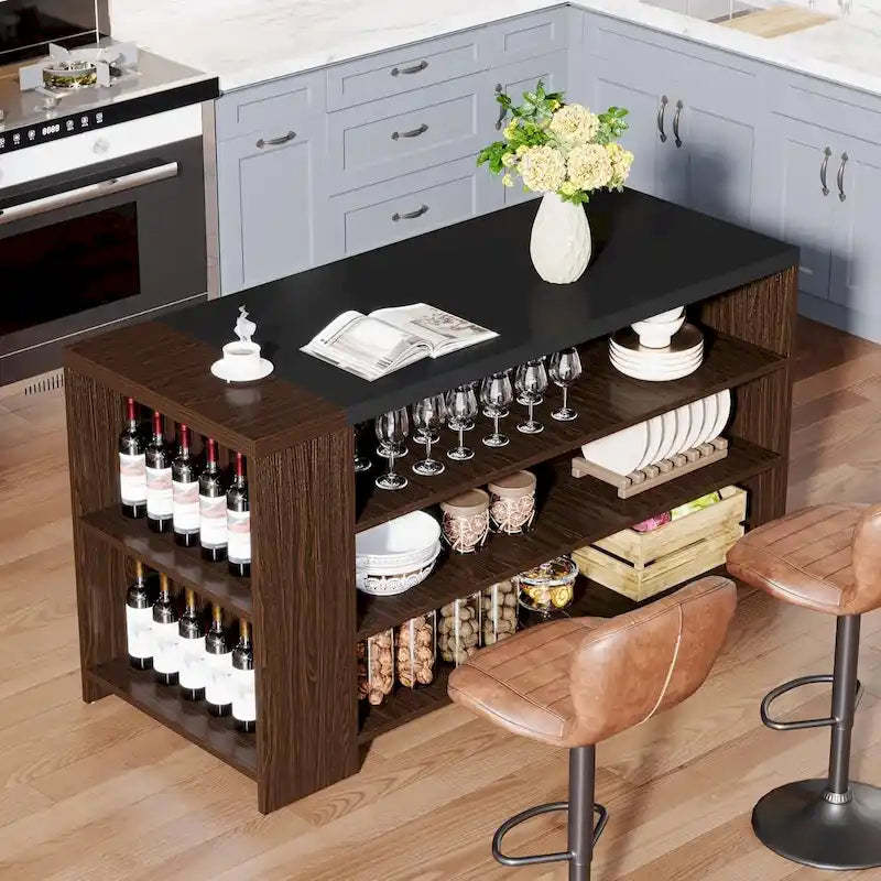 Îlot de cuisine de style campagnard de 55 pouces avec rangement pour cuisine et salle à manger