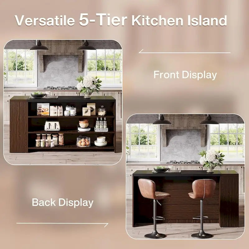 Îlot de cuisine de style campagnard de 55 pouces avec rangement pour cuisine et salle à manger