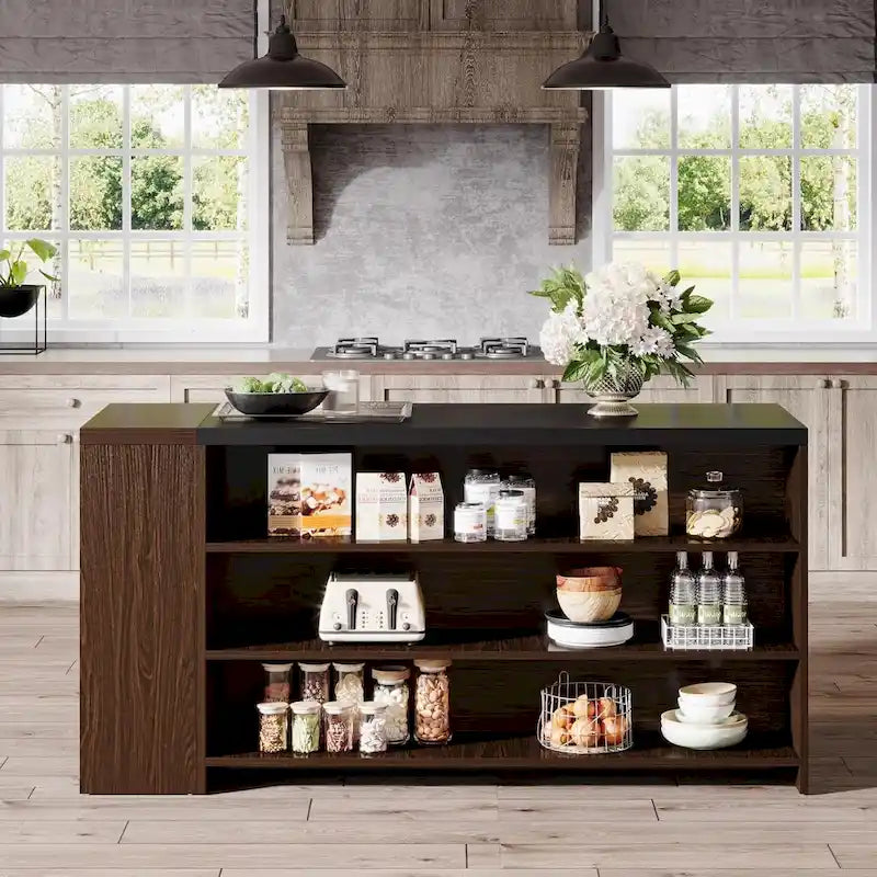 Îlot de cuisine de style campagnard de 55 pouces avec rangement pour cuisine et salle à manger