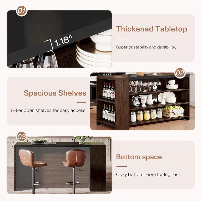 Îlot de cuisine de style campagnard de 55 pouces avec rangement pour cuisine et salle à manger