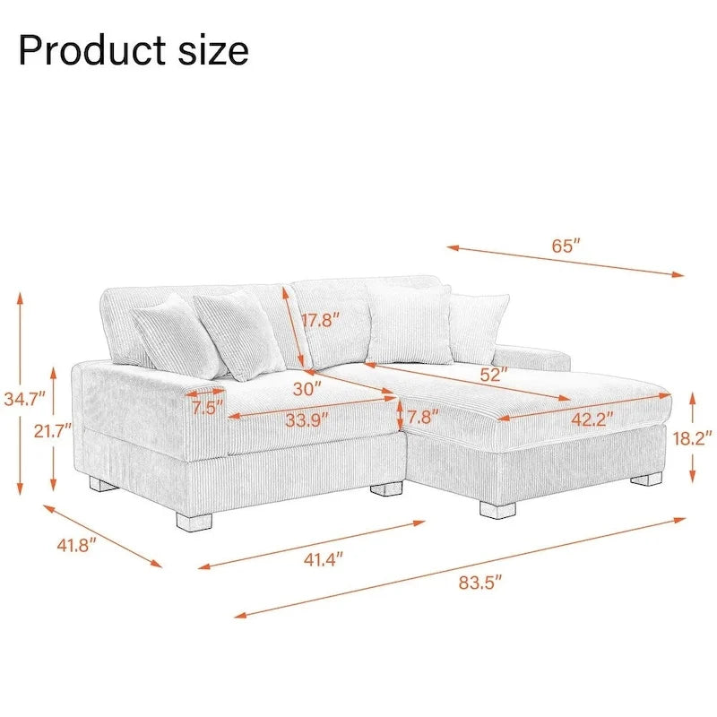 Canapé d'angle modulable surdimensionné en forme de L, canapé rembourré