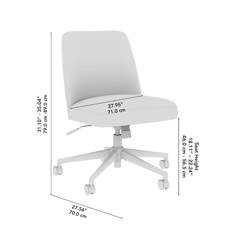 Chaise de bureau sans accoudoirs à dossier mi-haut Bush Furniture Serenity avec roulettes