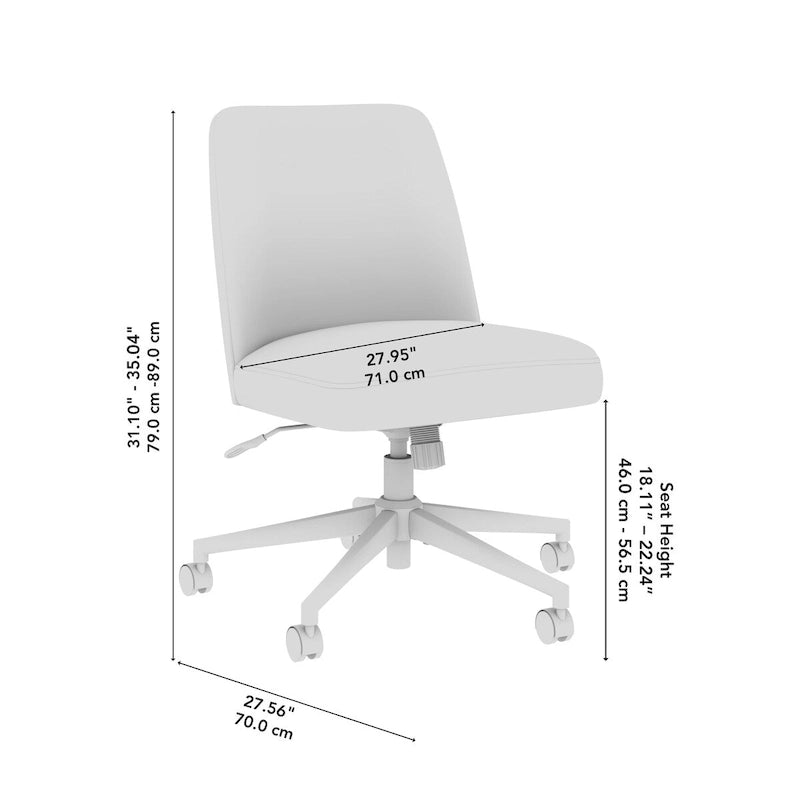 Chaise de bureau sans accoudoirs à dossier mi-haut Bush Furniture Serenity avec roulettes