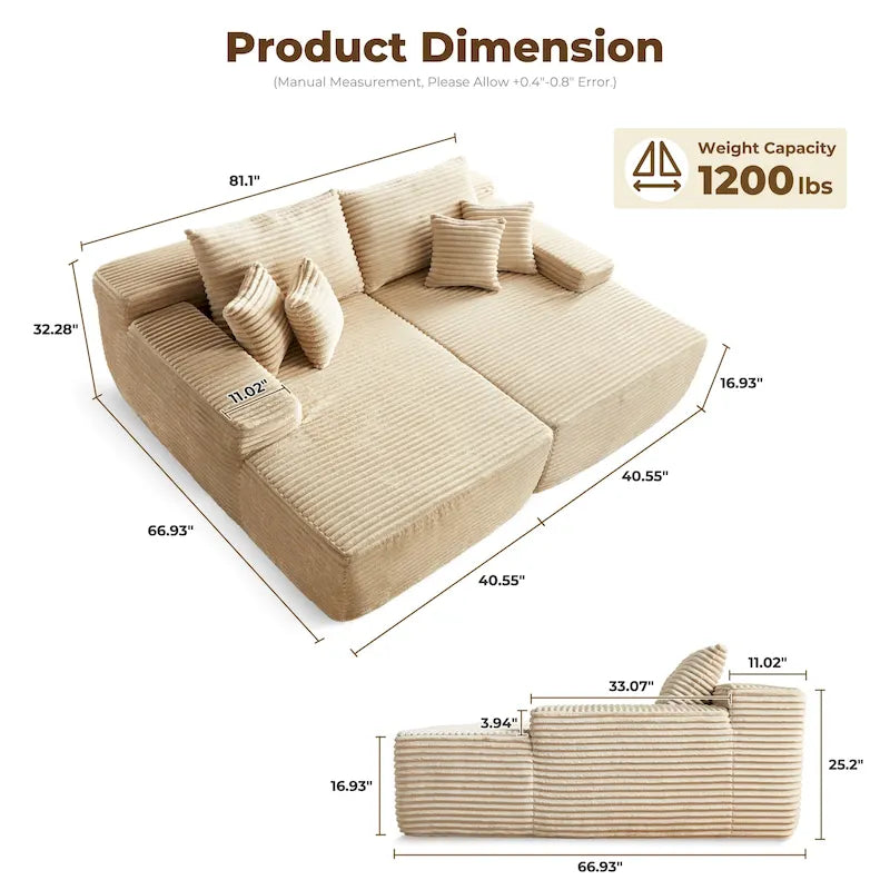 Canapé double méridienne OVIOS Long Plush, sans assemblage requis
