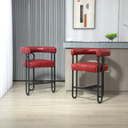 Tabourets de bar contemporains avec repose-pieds, revêtus de chenille et de cuir (lot de 2).