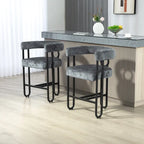 Tabourets de bar contemporains avec repose-pieds, revêtus de chenille et de cuir (lot de 2).